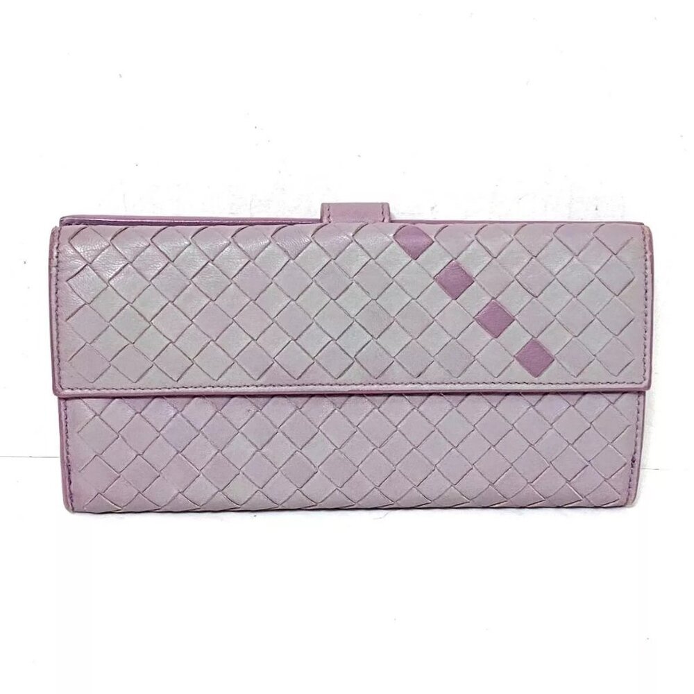 Auth BOTTEGA VENETA Intrecciato - Purple Leather 01197728P Long Wallet authentic